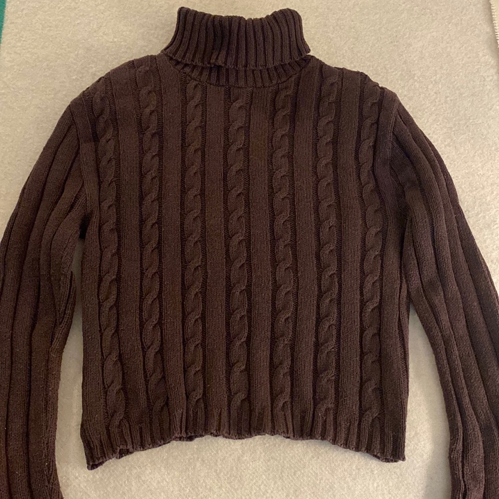 Brown Cable Knit Turtleneck